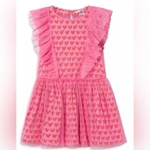 Stella McCartney Heart Print Tulle Overlay Knit Heart Pattern Dress, Size 14